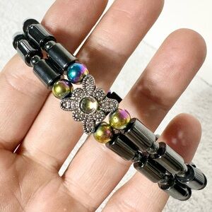 5/$35 Handmade Metallic Magnetic Beaded Bracelet With Magnetic Closure